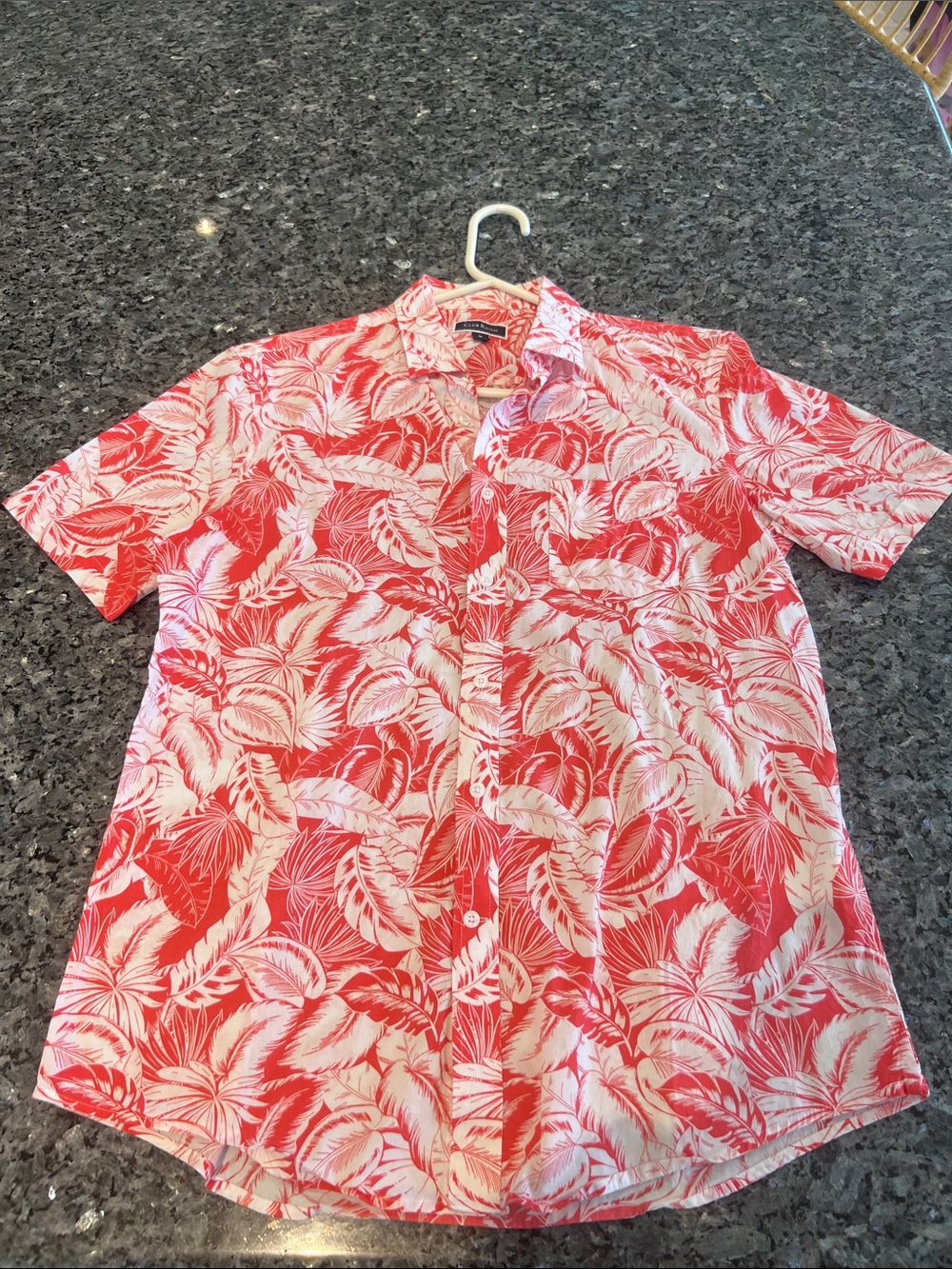 Club Room Red and White Tropical Print Short-Sleeve Button-Down Shirt